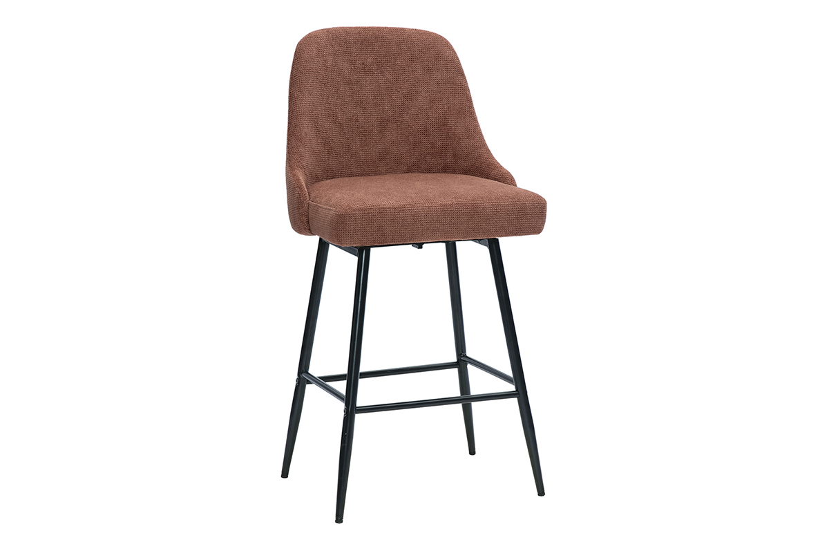 Tabouret de bar en tissu terre br�l�e et m�tal noir, vue de 3/4.
