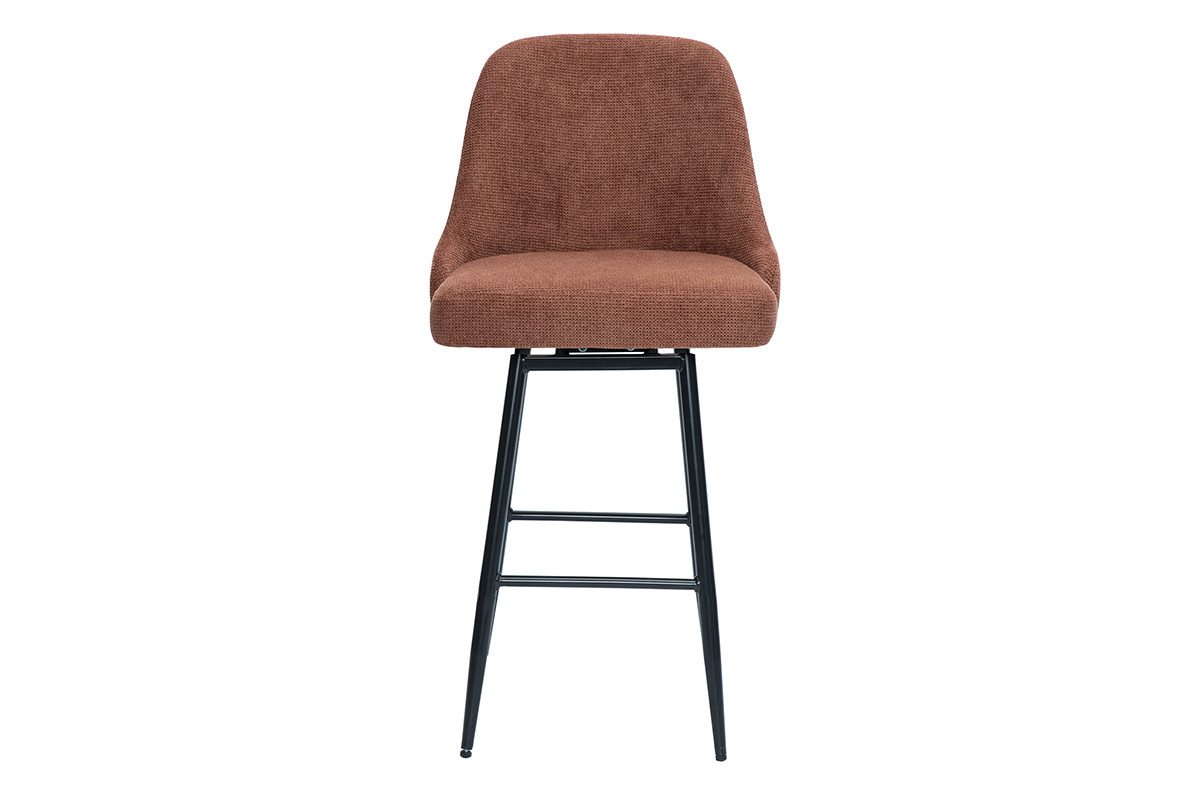 Tabouret de bar en tissu terre br�l�e et m�tal, vue de face.