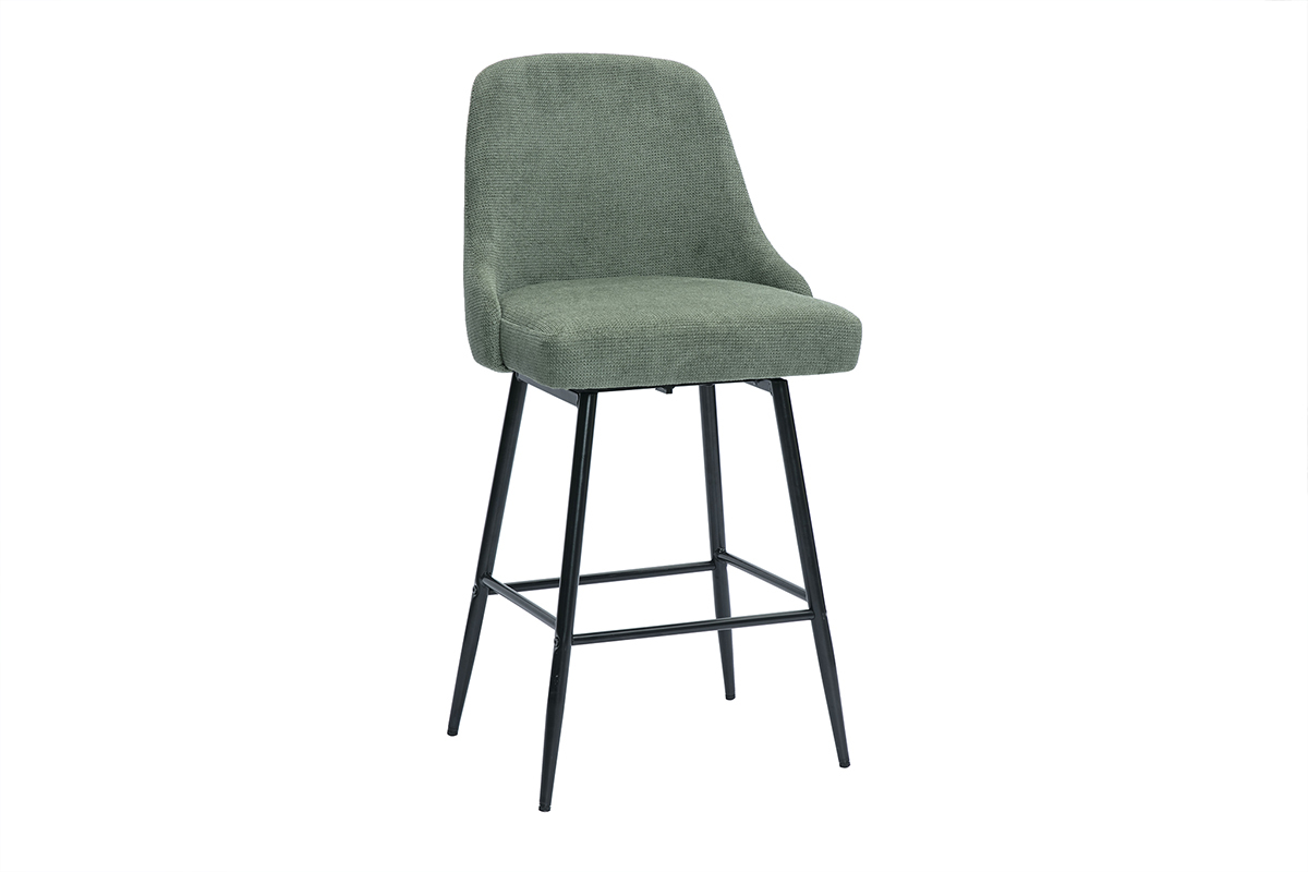 Tabouret de bar vert kaki et m�tal, vue de 3/4.