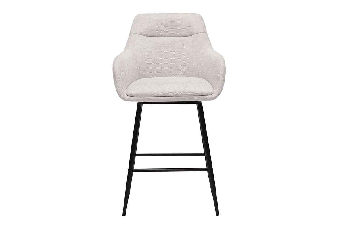 Tabouret de bar pivotant en tissu beige et m�tal, vue de face.