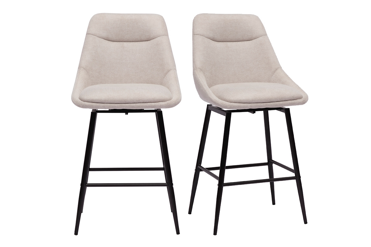 Tabourets de bar pivotants beige et m�tal, vue de face.