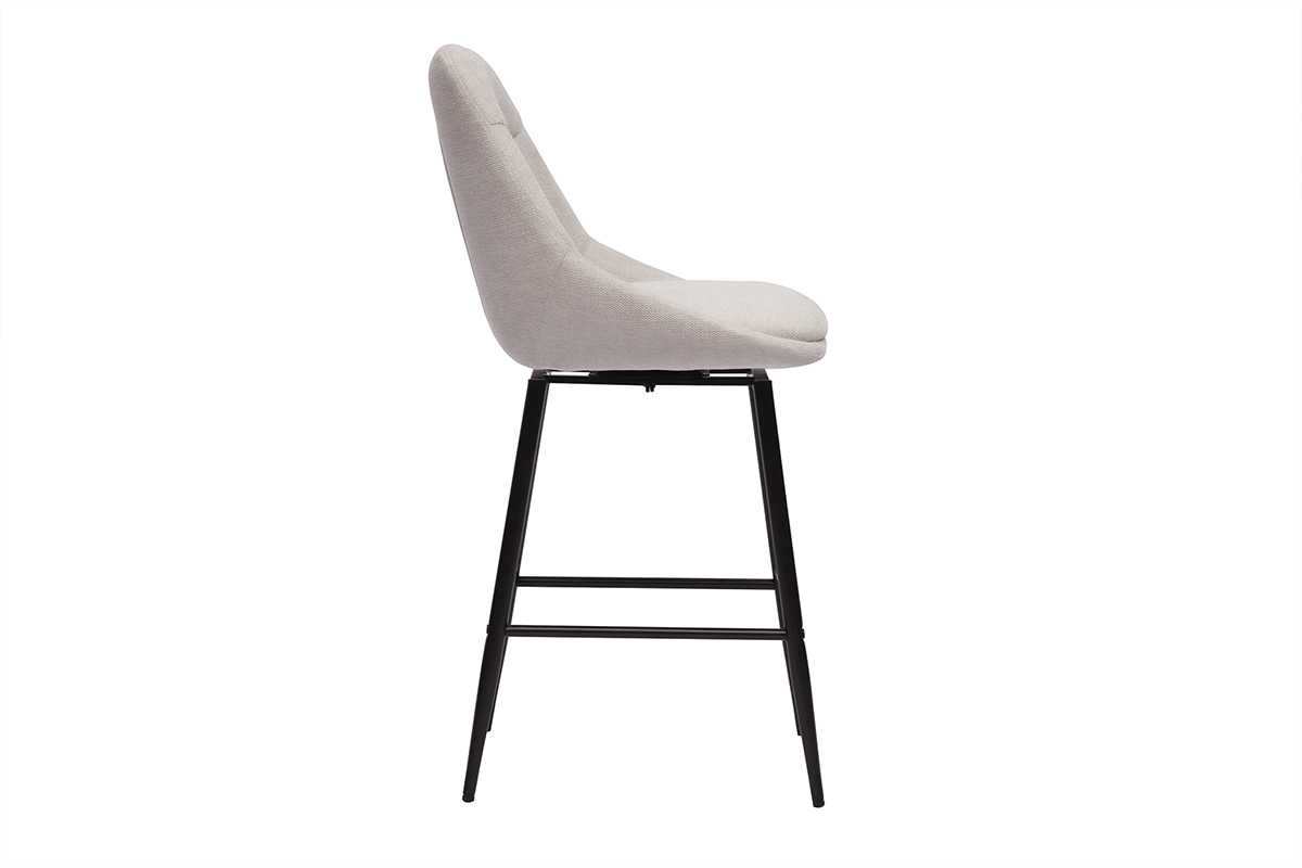 Tabouret de bar en tissu beige et m�tal, vue de c�t�.