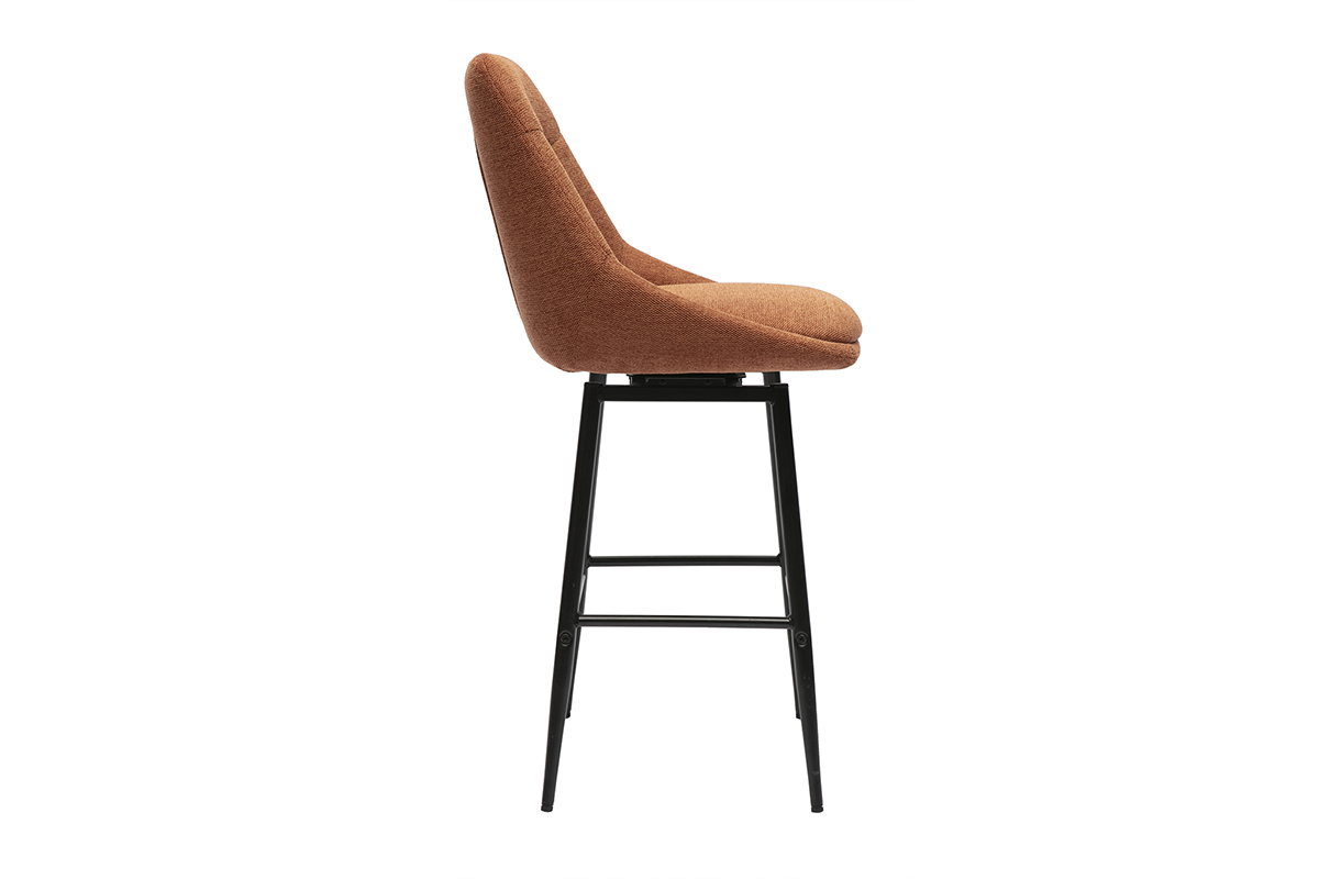 Tabouret de bar pivotant en tissu terre br�l�e, vue de profil.