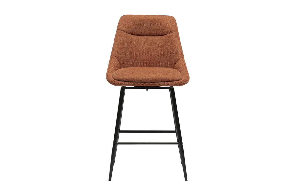 Tabouret de bar pivotant en tissu effet velours terre br�l�e, vue de face.