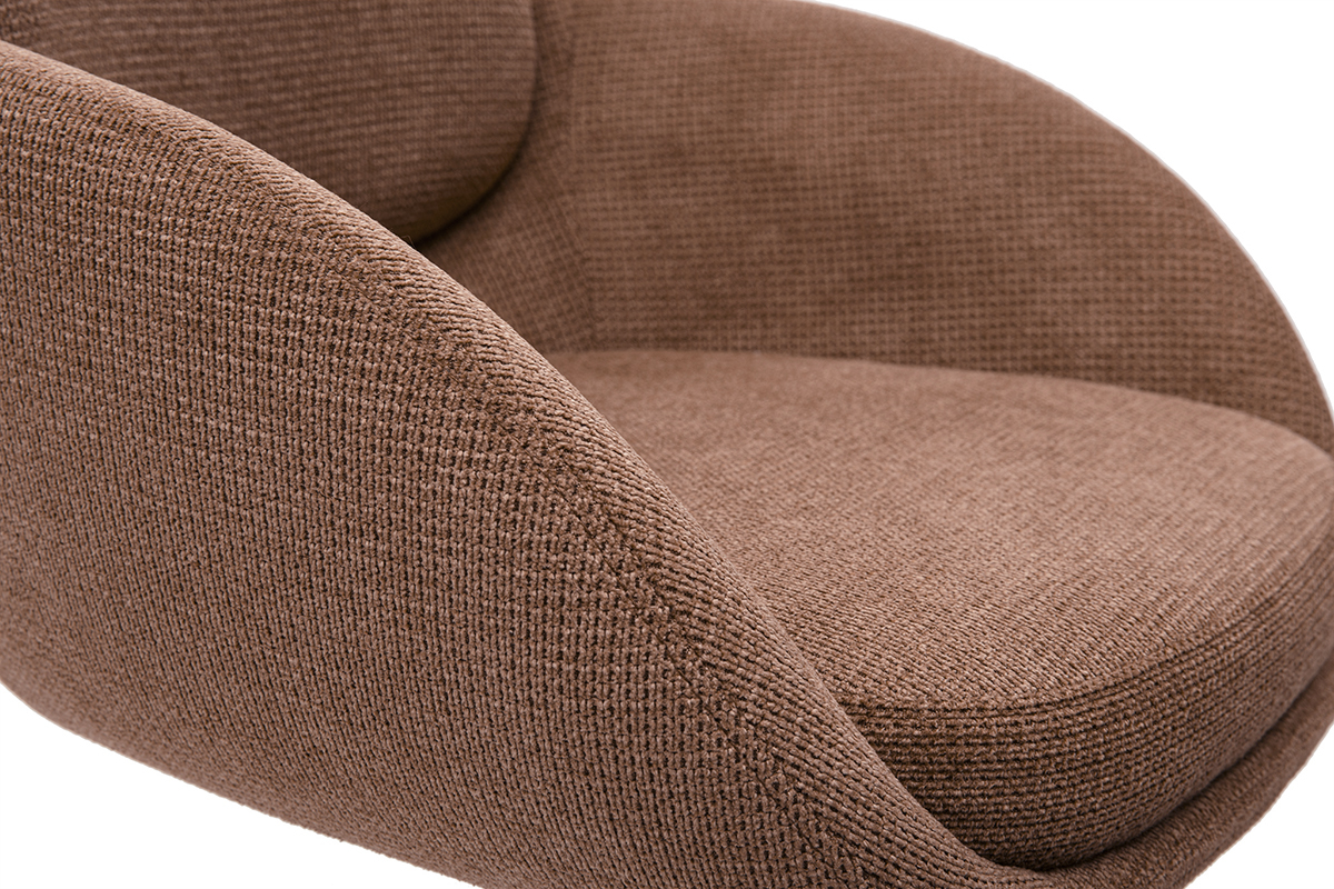D�tail d'un tabouret de bar SLAKE en tissu chenille terre br�l�e, vue rapproch�e de l'assise.