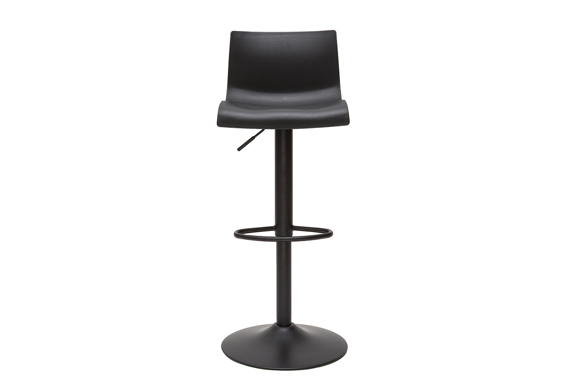 Tabouret de bar noir en m�tal et polypropyl�ne, vue de face.