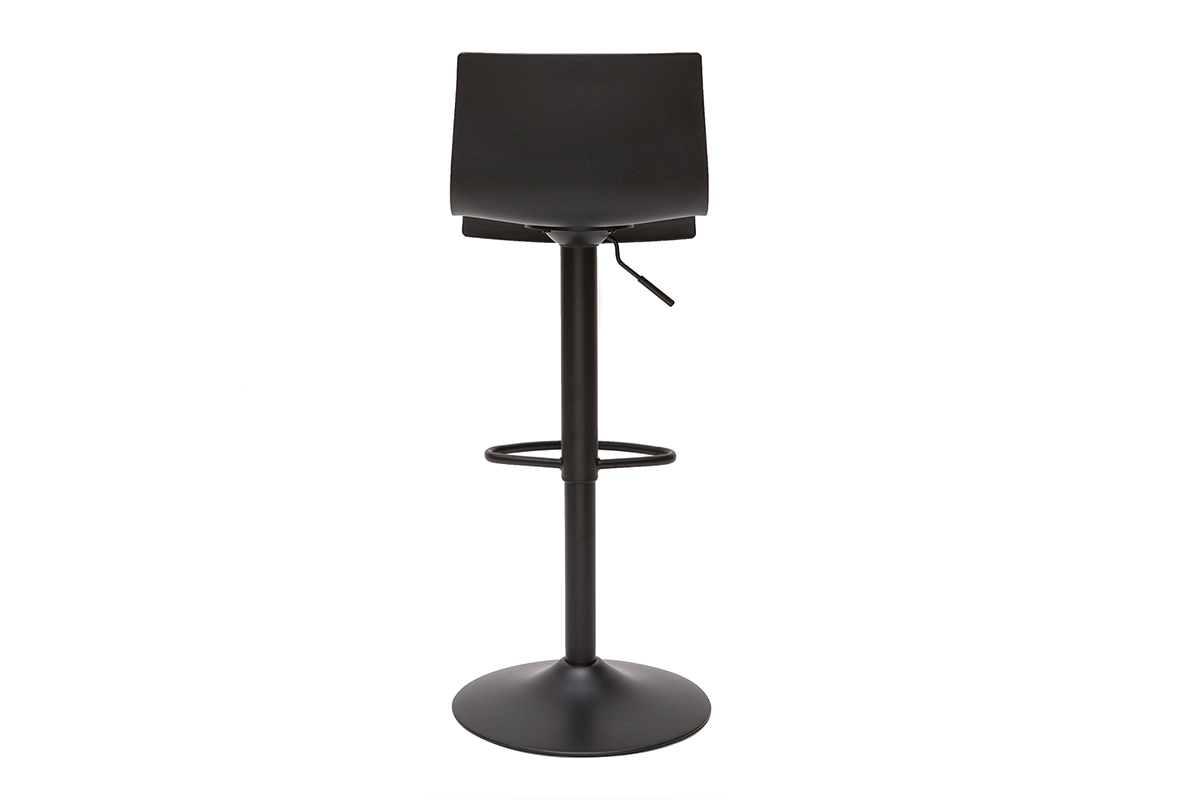 Tabouret de bar en m�tal noir vu de dos avec pied r�glable et repose-pieds.