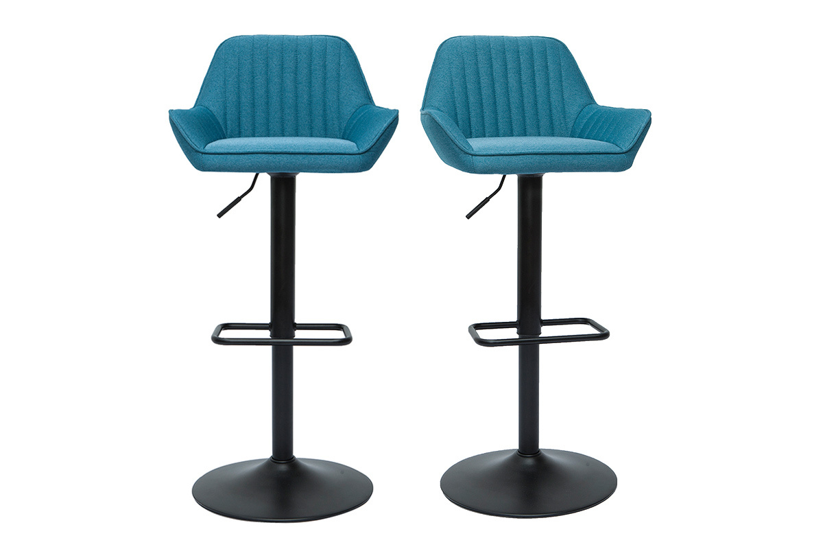 Tabourets de bar r�glables design en tissu bleu (lot de 2) RONNIE