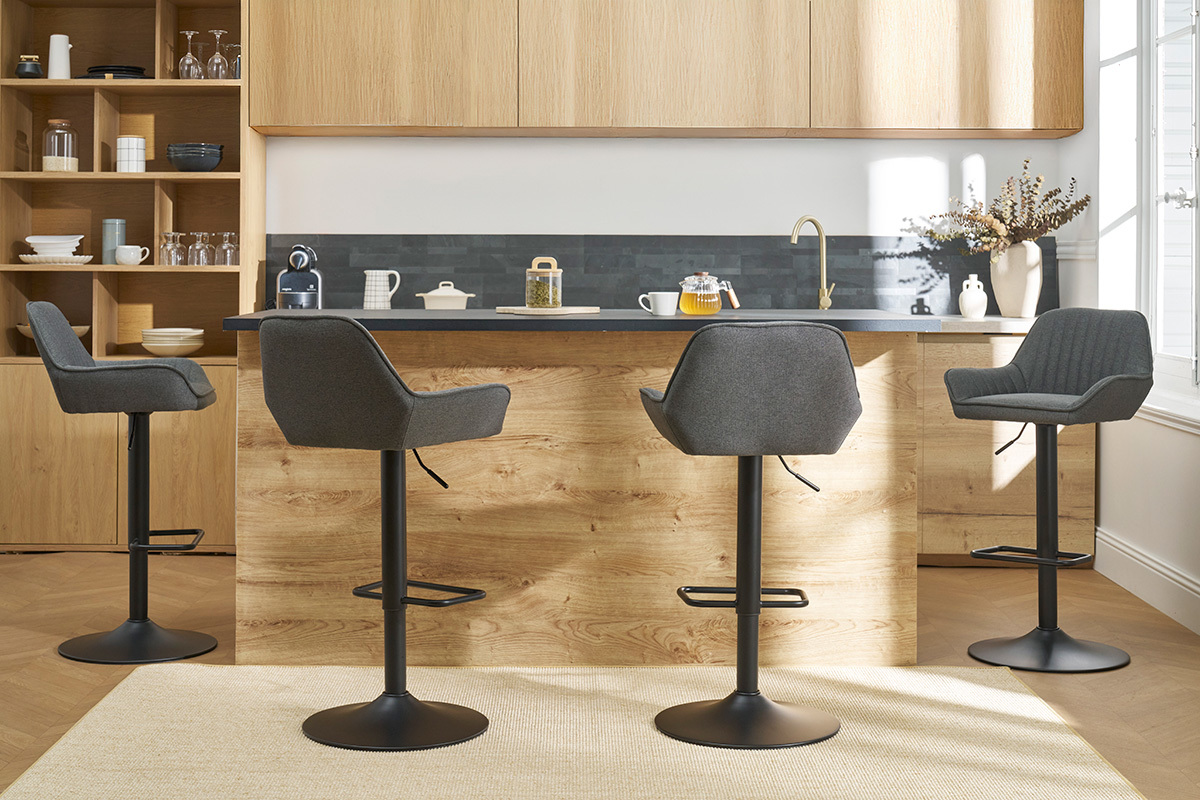 Tabourets de bar r�glables design en tissu gris anthracite (lot de 2) RONNIE