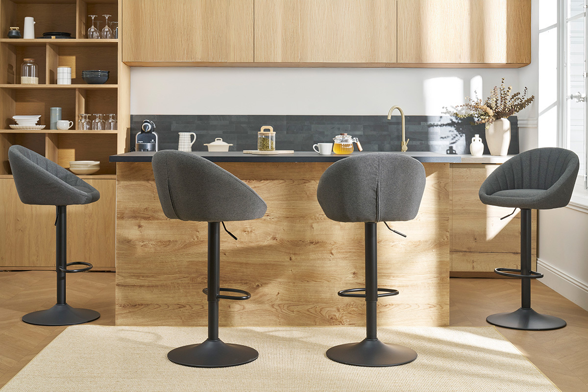 Tabourets de bar r�glables design gris anthracite (lot de 2) SHERU