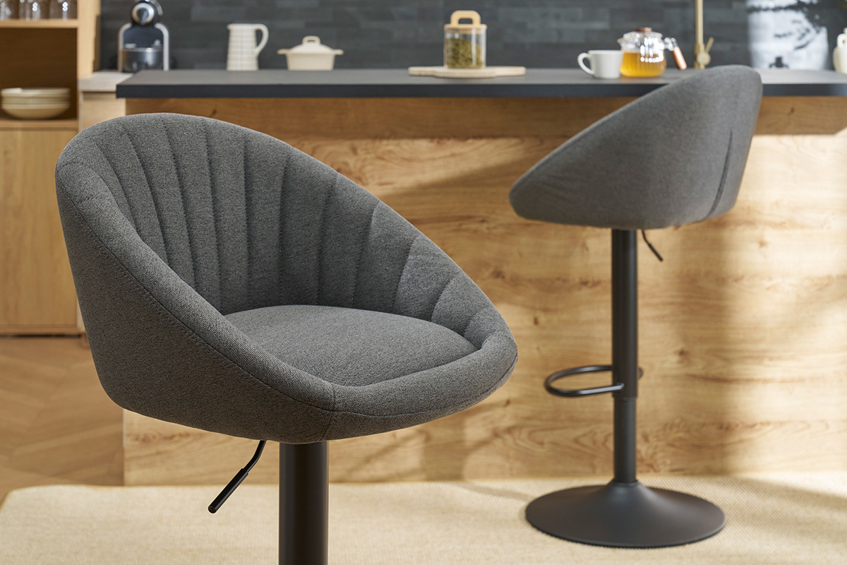 Tabourets de bar r�glables design gris anthracite (lot de 2) SHERU
