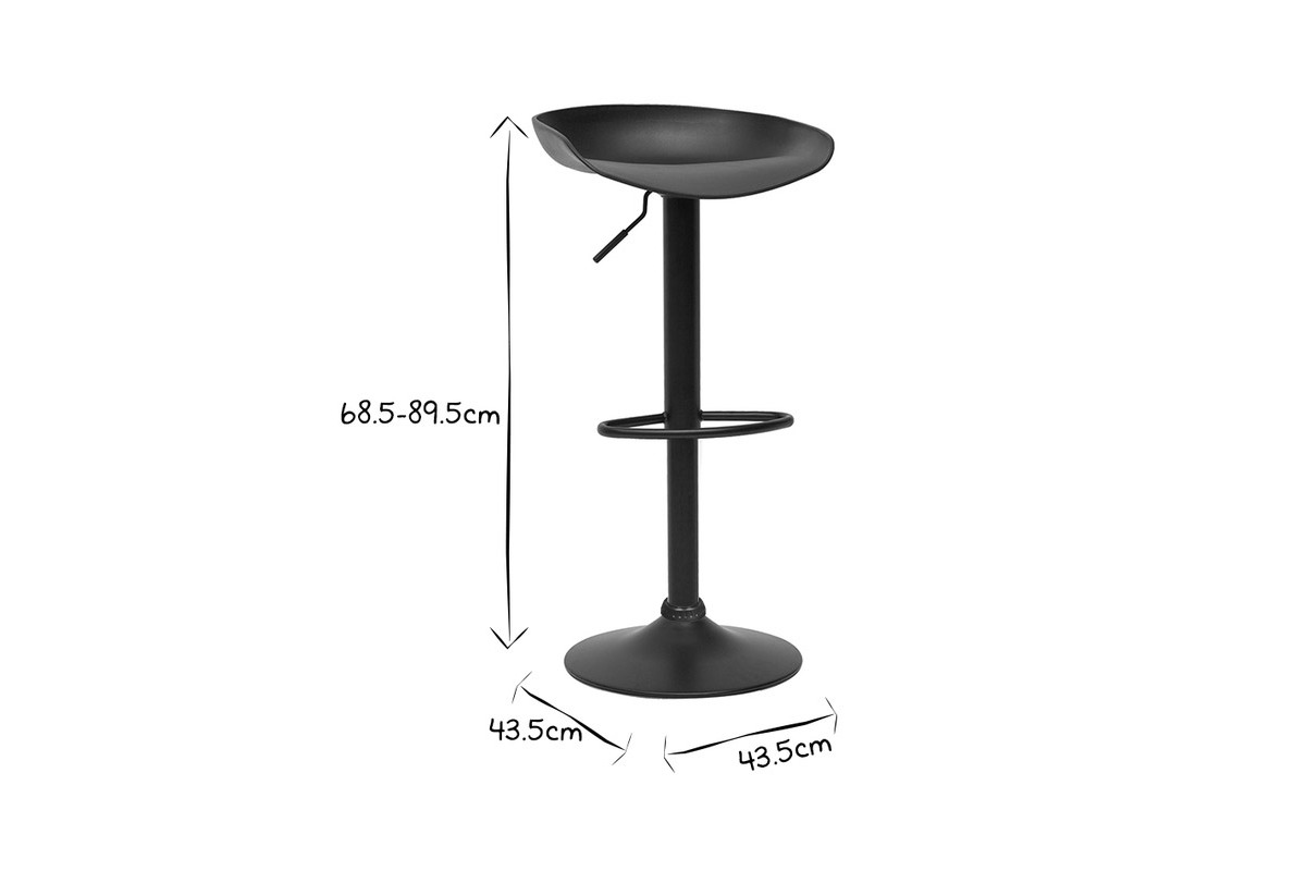 Tabourets de bar r�glables design noirs H65 cm (lot de 2) PEBBLE