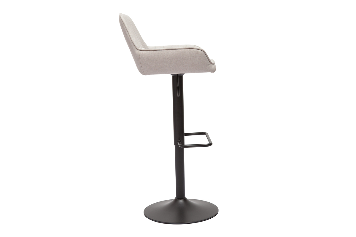 Tabourets de bar r�glables en tissu beige et m�tal noir (lot de 2) RONNIE