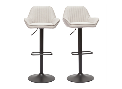 Tabourets de bar r&eacute;glables en tissu beige et m&eacute;tal noir (lot de 2) RONNIE