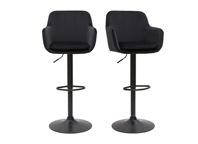 Tabourets de bar r&eacute;glables en velours noir et m&eacute;tal (lot de 2) AMIKA