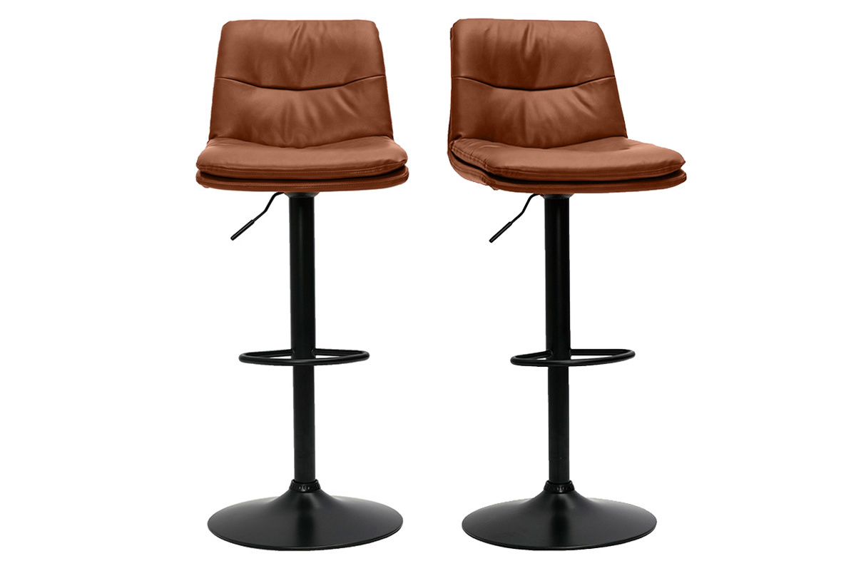 Tabourets de bar r�glables marrons et m�tal noir (lot de 2) ZUCK