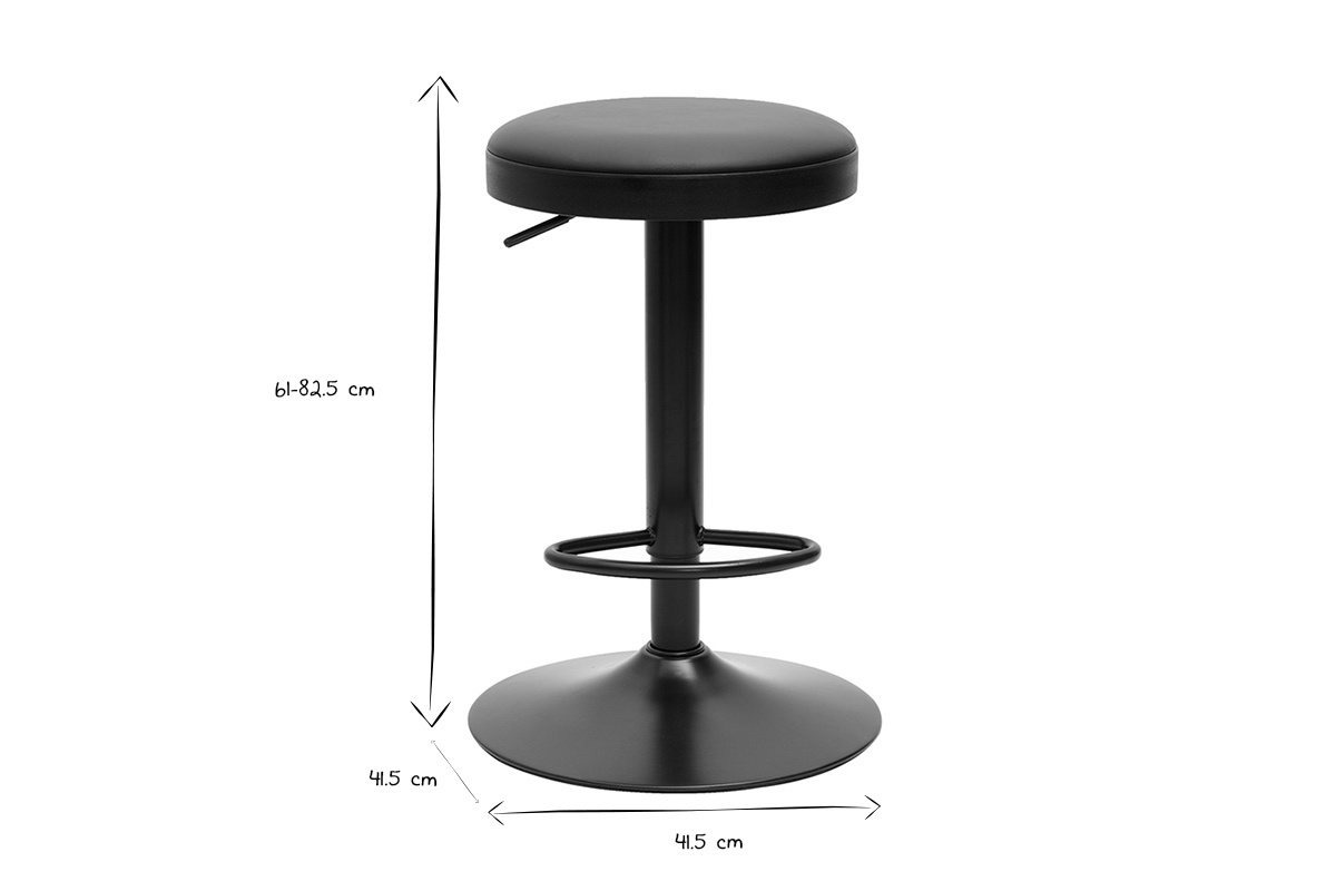 Tabouret r�glable noir BYRON, avec repose-pieds et assise en polyur�thane, dimensions.