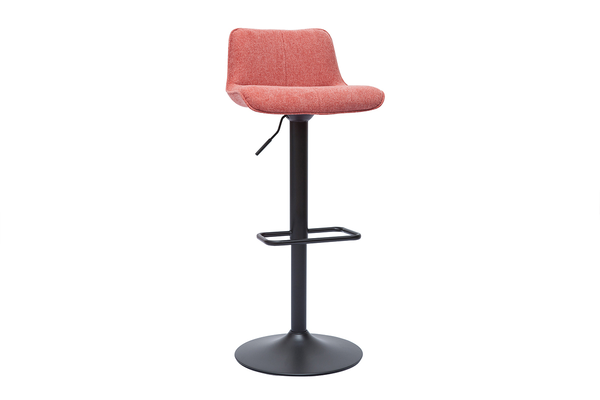 Tabourets de bar r�glables pivotants 360� en tissu effet velours textur� terracotta et m�tal noir (lot de 2) BOOST
