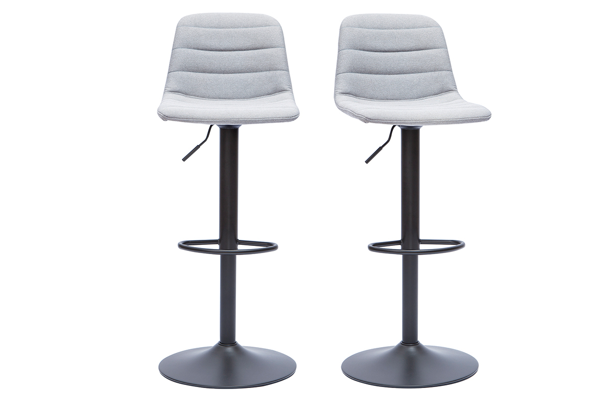 Tabourets de bar r�glables pivotants 360� en tissu gris clair et m�tal (lot de 2) SAURY