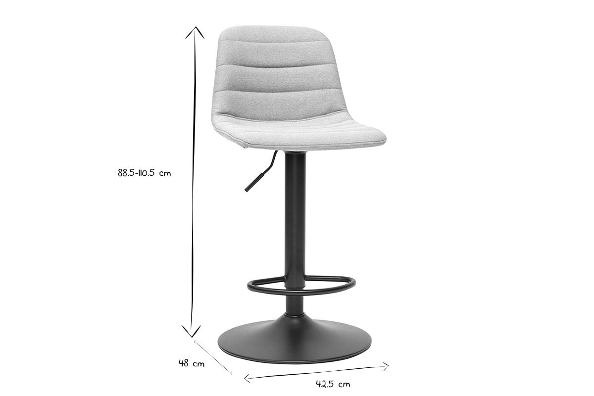 Tabourets de bar r�glables pivotants 360� en tissu gris clair et m�tal (lot de 2) SAURY