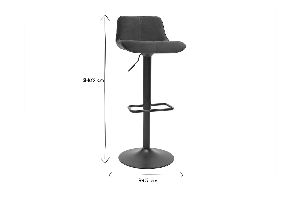 Tabourets de bar r�glables pivotants 360� en tissu velours bleu p�trole et m�tal noir (lot de 2) BOOST