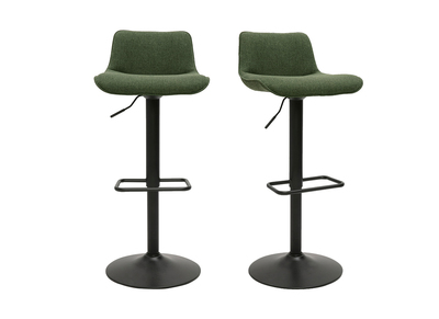 Tabourets de bar r&eacute;glables pivotants 360&deg; en tissu vert kaki et m&eacute;tal noir (lot de 2) BOOST