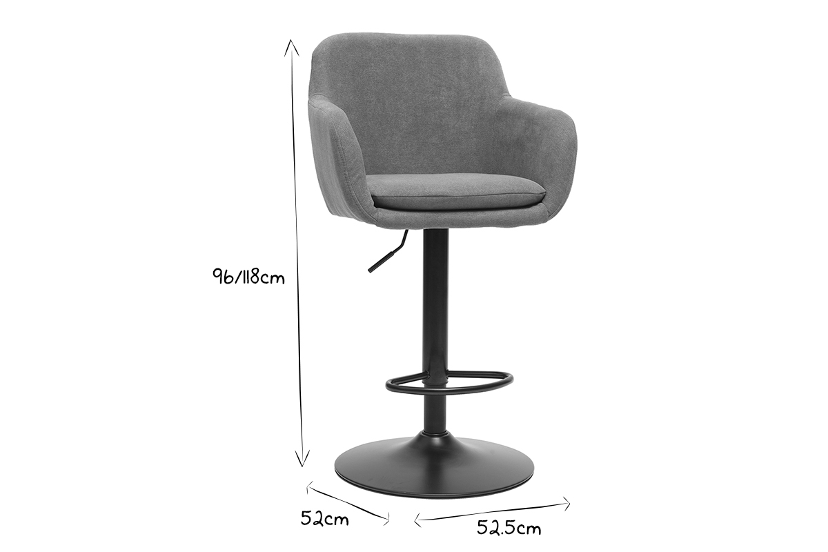 Tabourets de bar r�glables tissu effet velours gris et m�tal (lot de 2) AMIKA