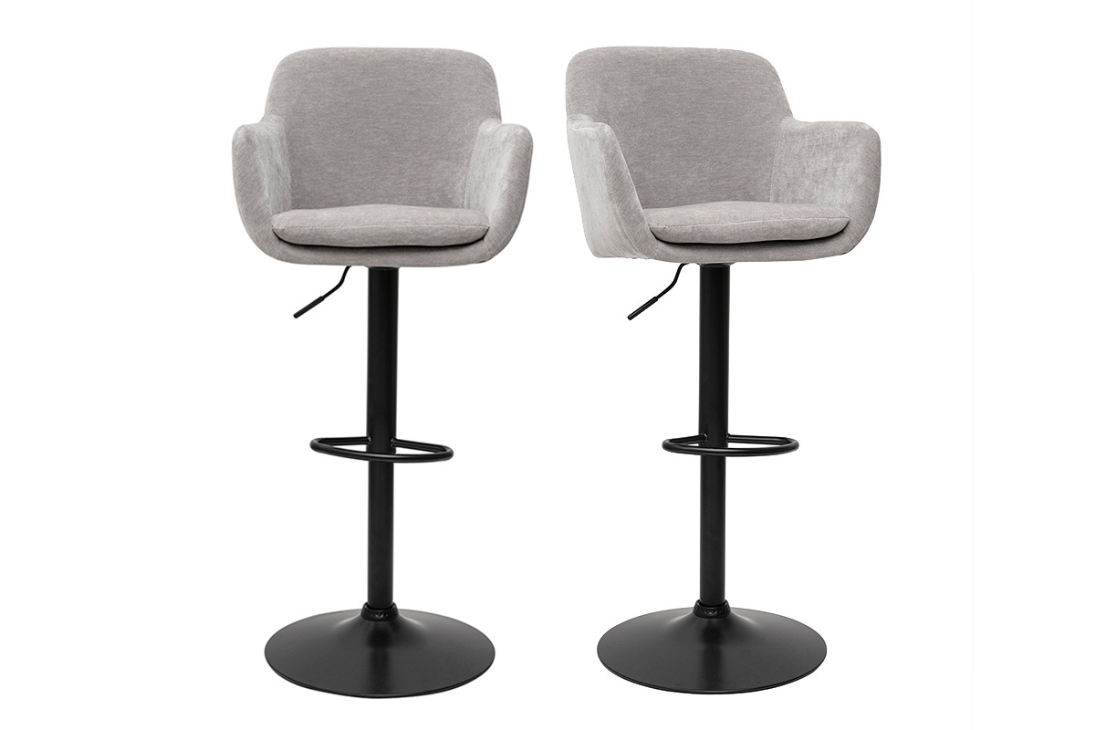 Tabourets de bar r�glables tissu effet velours gris et m�tal (lot de 2) AMIKA