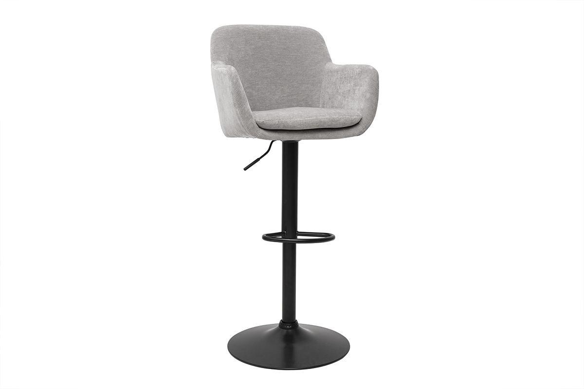 Tabourets de bar r�glables tissu effet velours gris et m�tal (lot de 2) AMIKA