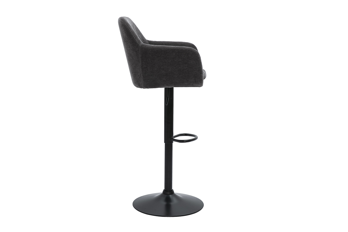 Tabouret de bar AMIKA gris fonc�, vue de profil, en tissu effet velours et m�tal.