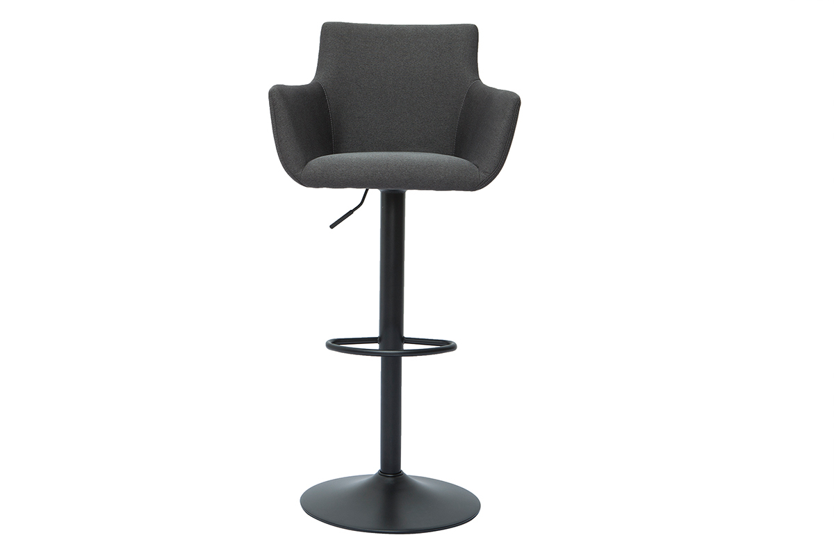 Tabourets de bar r�glables tissu gris anthracite m�tal noir (lot de 2) CARLIE