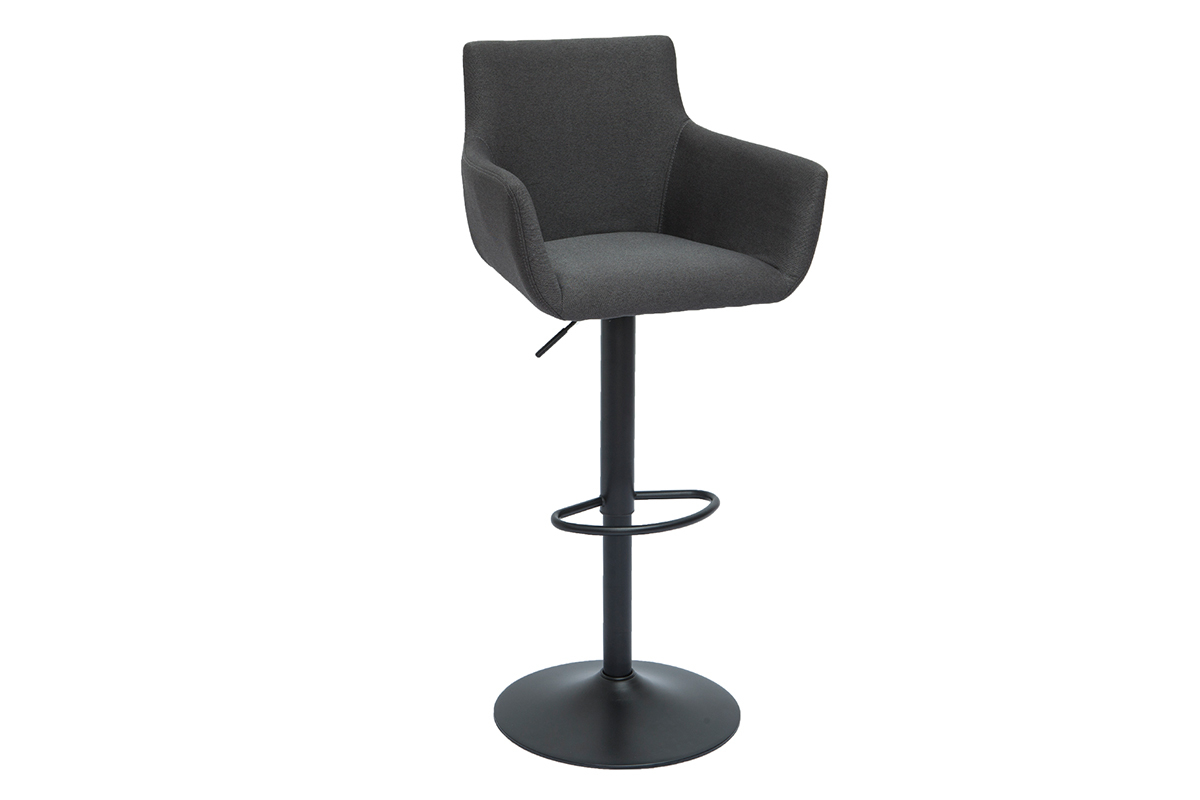 Tabourets de bar r�glables tissu gris anthracite m�tal noir (lot de 2) CARLIE
