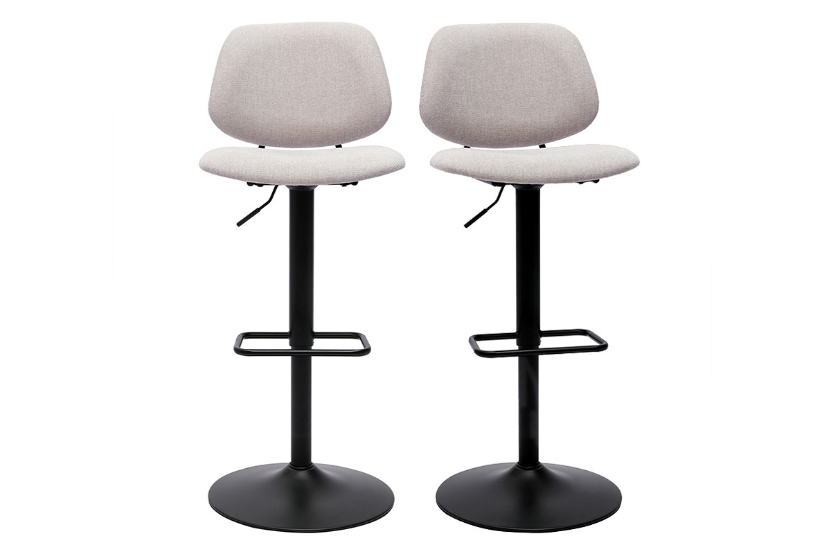 Tabourets de bar relevables design en tissu effet velours beige et m�tal noir BARNET (lot de 2)