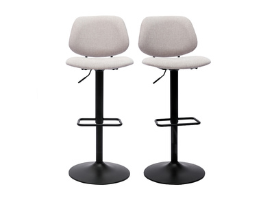 Tabourets de bar relevables design en tissu effet velours beige et m&eacute;tal noir BARNET (lot de 2)