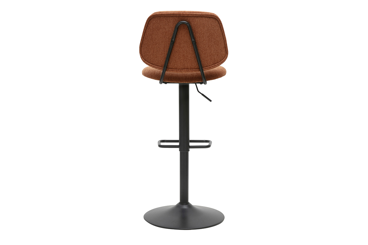 Tabouret de bar moderne en tissu terre br�l�e et m�tal noir, vue arri�re.
