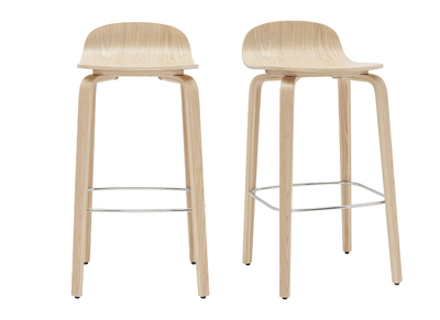 Tabourets de bar scandinaves bois ch&ecirc;ne H68 cm (lot de 2) OBRA