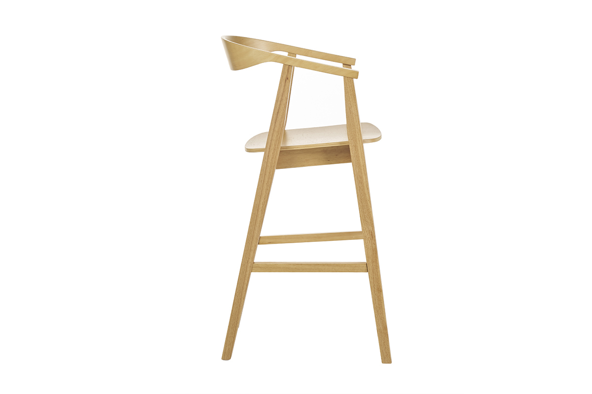 Tabouret de bar scandinave en bois clair, vue de c�t�.