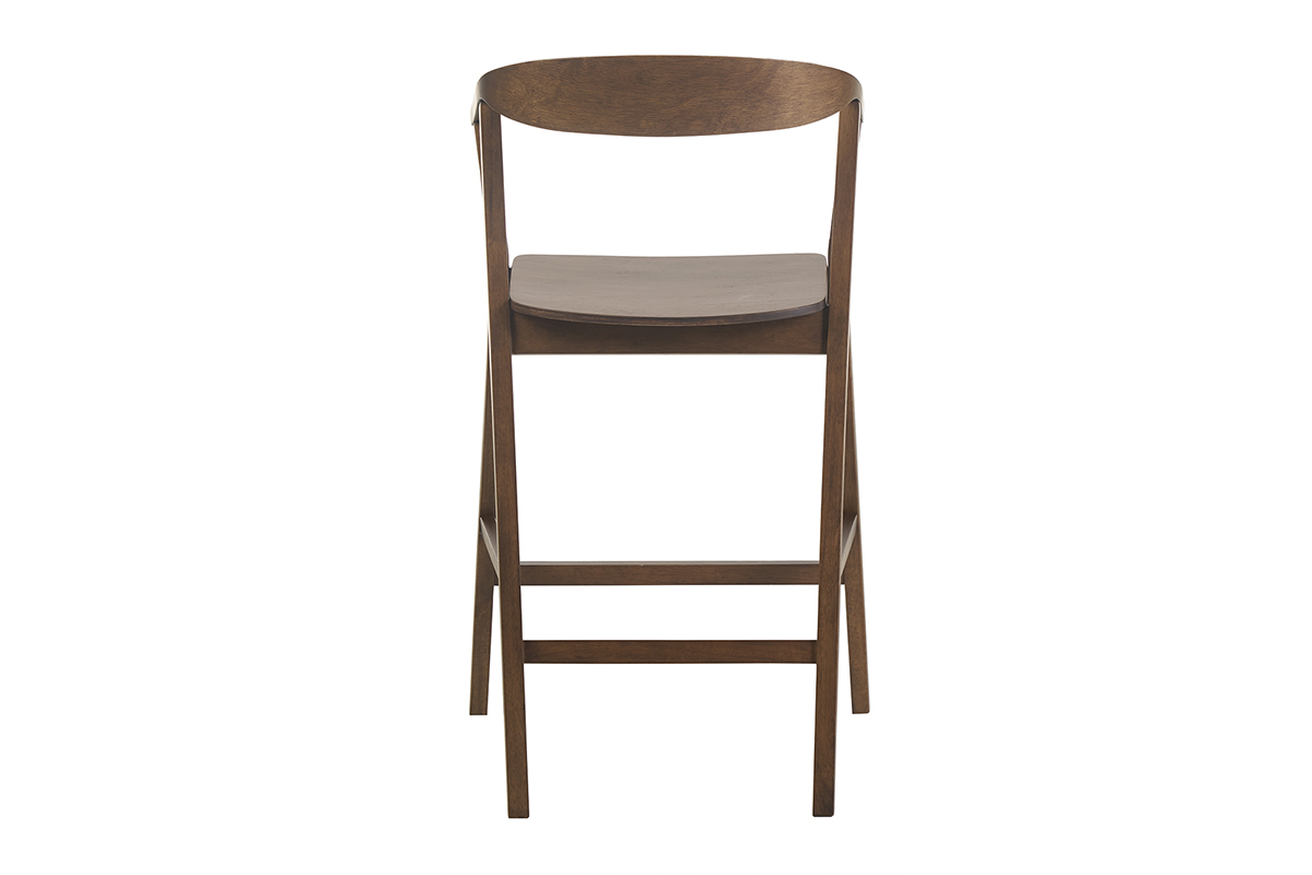 Tabouret de bar scandinave en bois fonc�, vue de dos.