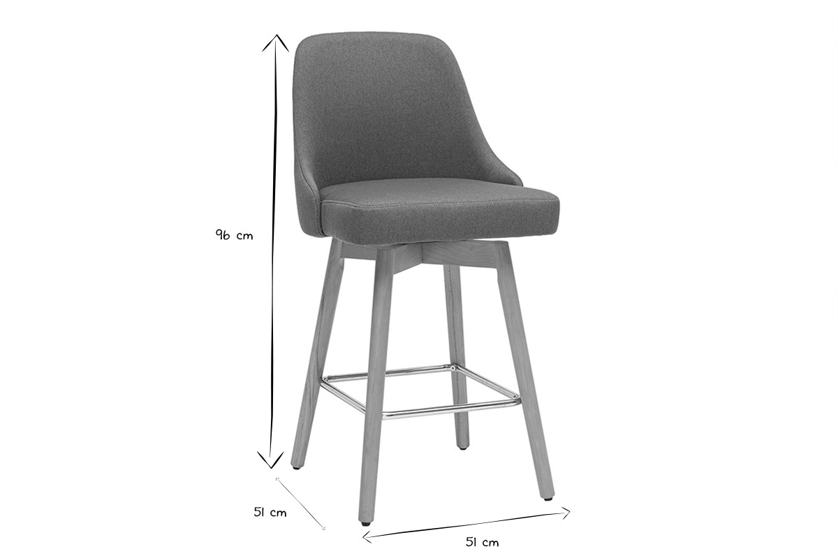 Tabourets de bar scandinaves pivotants 360� en tissu bleu canard et bois h�tre massif H65 cm (lot de 2) HASTA