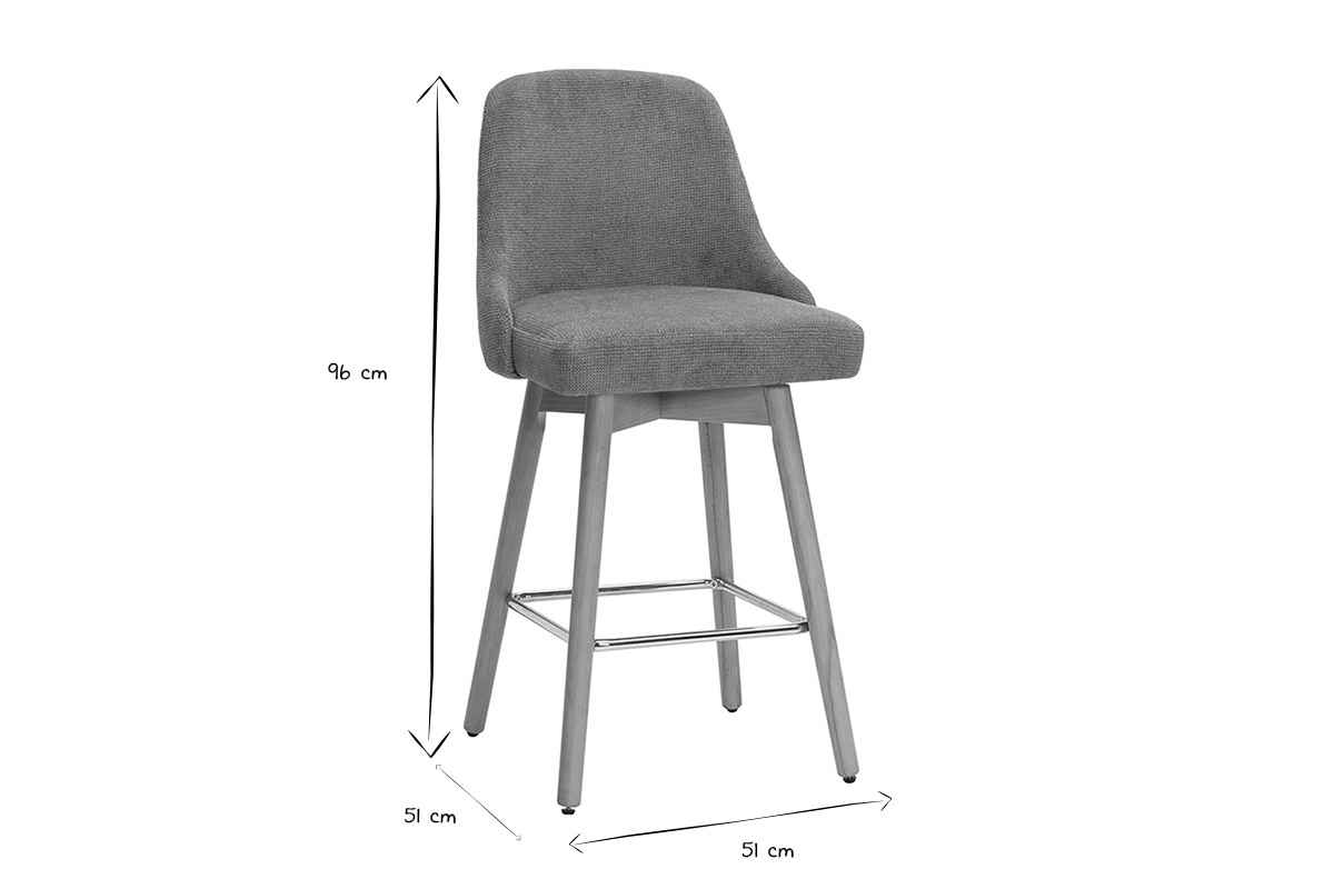 Tabourets de bar scandinaves pivotants 360� en tissu chenille vert kaki et bois h�tre massif H65 cm (lot de 2) HASTA