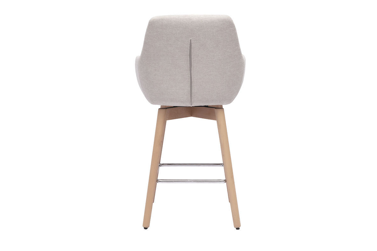 Tabouret de bar scandinave ALESS, vue arri�re, tissu beige, pieds en bois clair.
