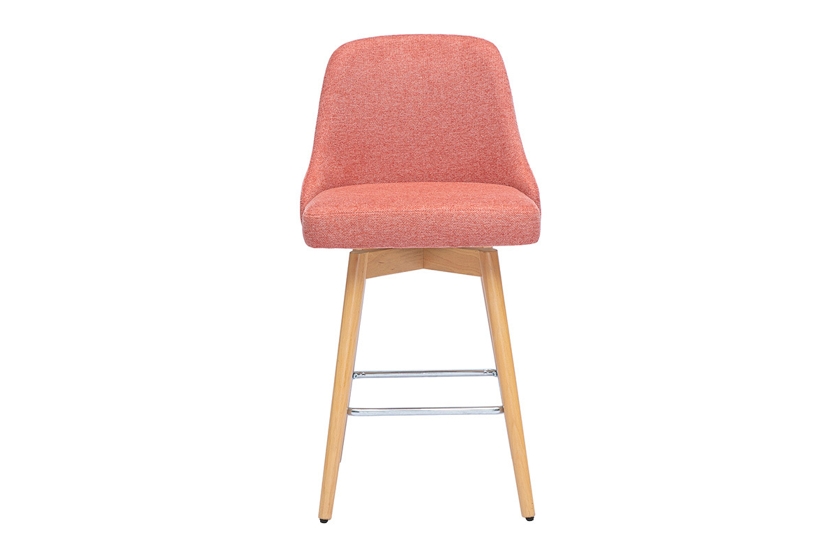 Tabouret de bar scandinave terracotta avec pieds en h�tre, vue de face.