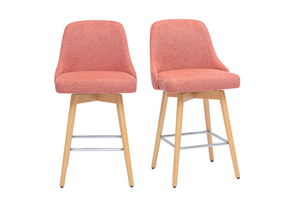 Tabourets de bar scandinaves pivotants 360&deg; en tissu effet velours textur&eacute; terracotta et bois h&ecirc;tre massif H65 cm (lot de 2) HASTA