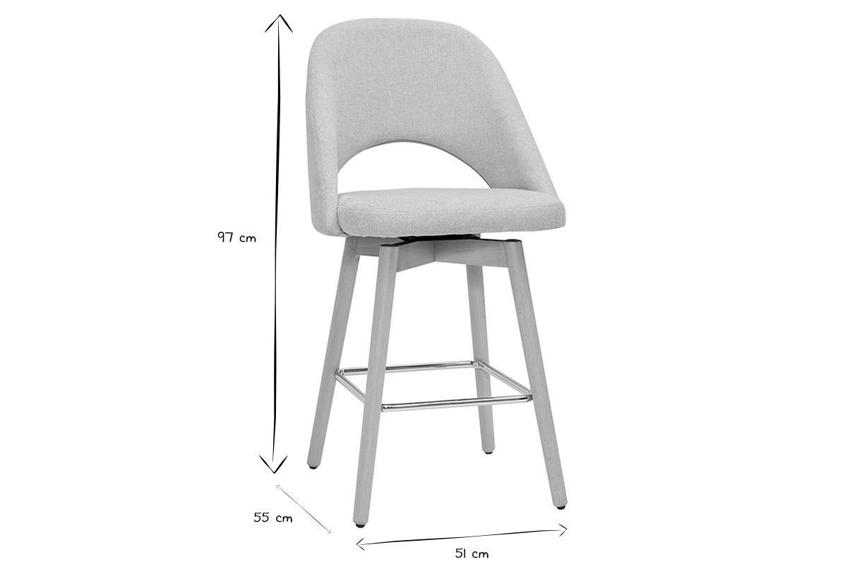 Dimensions d'un tabouret de bar scandinave en noir et blanc : 97 cm de haut, 55 cm de large, 51 cm de profondeur.