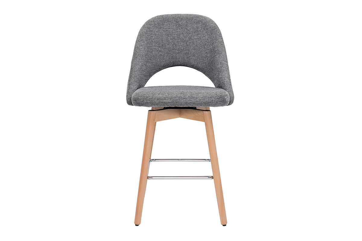 Tabourets de bar scandinaves tissu effet velours textur� gris et h�v�a massif 65 cm (lot de 2) COSETTE