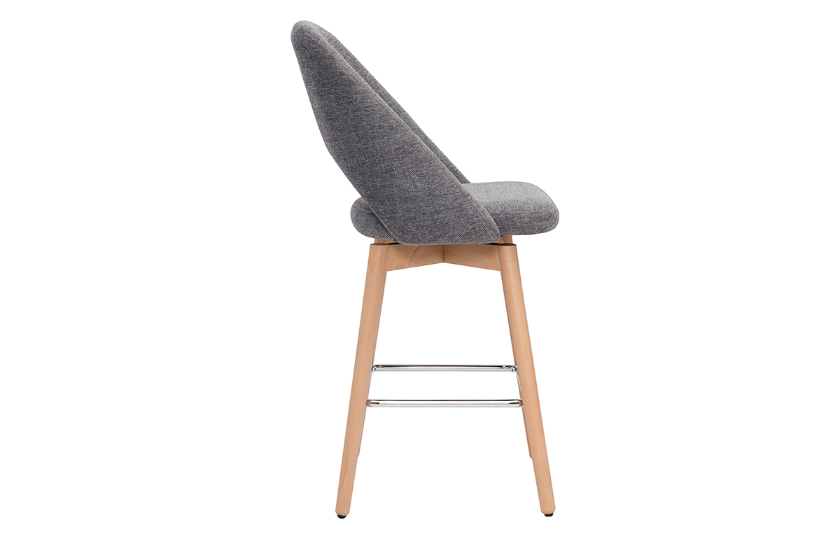 Tabourets de bar scandinaves tissu effet velours textur� gris et h�v�a massif 65 cm (lot de 2) COSETTE