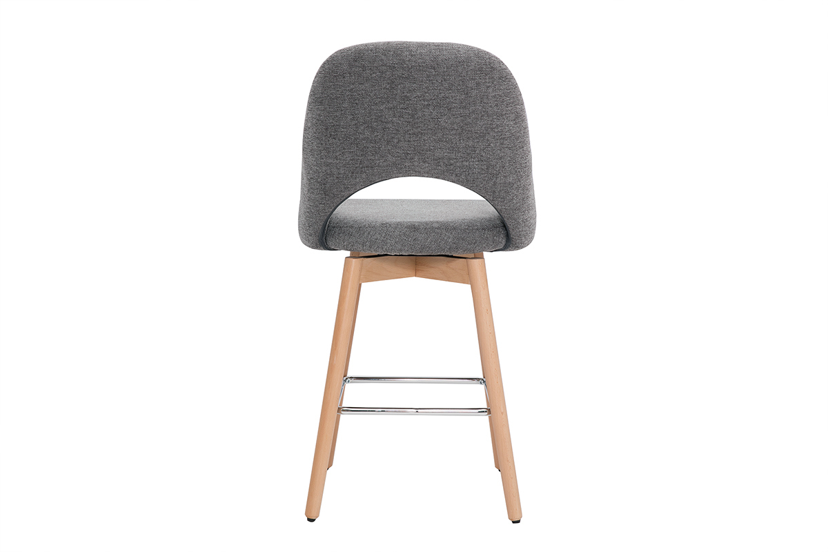 Tabourets de bar scandinaves tissu effet velours textur� gris et h�v�a massif 65 cm (lot de 2) COSETTE