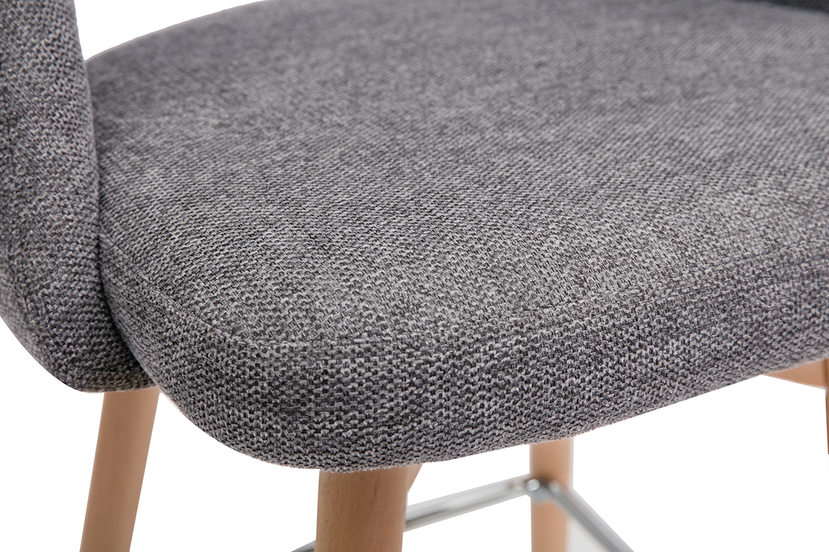 Tabourets de bar scandinaves tissu effet velours textur� gris et h�v�a massif 65 cm (lot de 2) COSETTE
