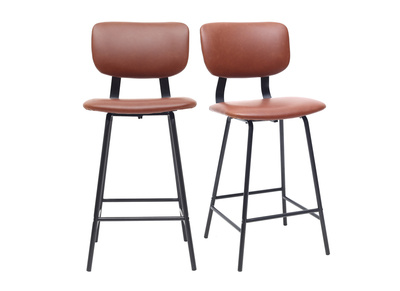 Tabourets de bar vintage marron clair avec pieds m&eacute;tal 65 cm (lot de 2) LAB