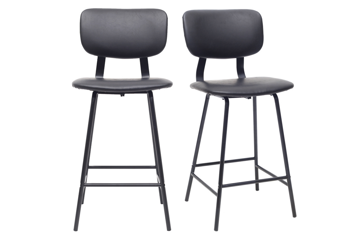 Tabourets de bar vintage noir avec pieds m�tal 65cm (lot de 2) LAB